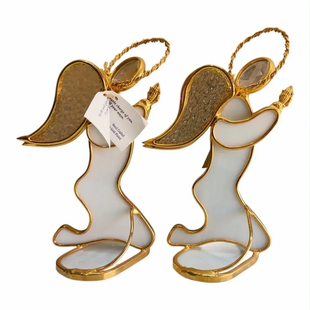 Angels of Love 24K Gold Plated Stained Glass Angel Figurines Pair Hand Crafted